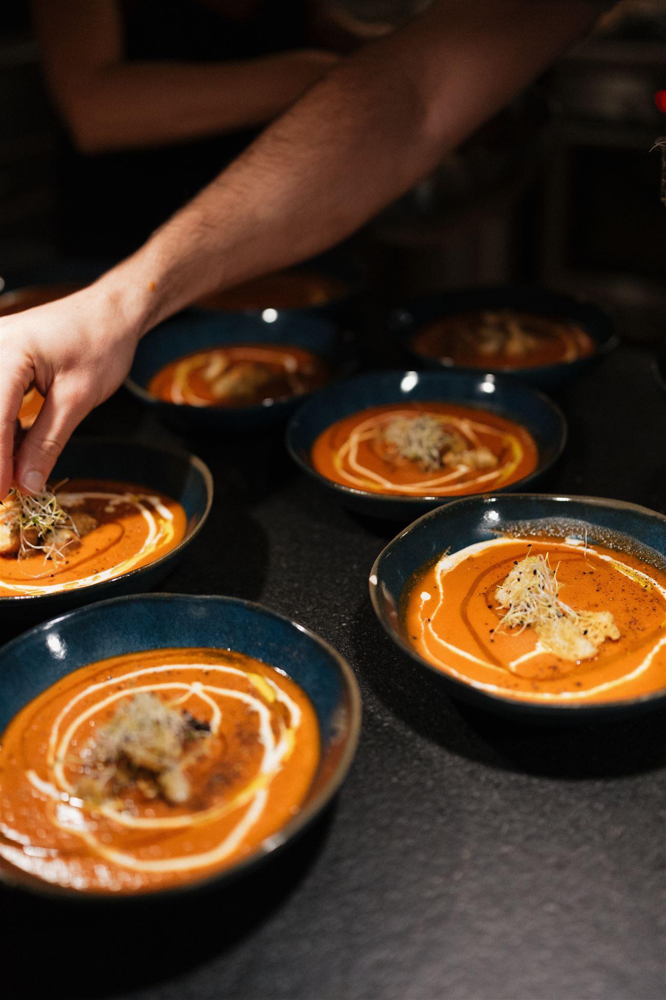 A carefully prepared bowl of soup